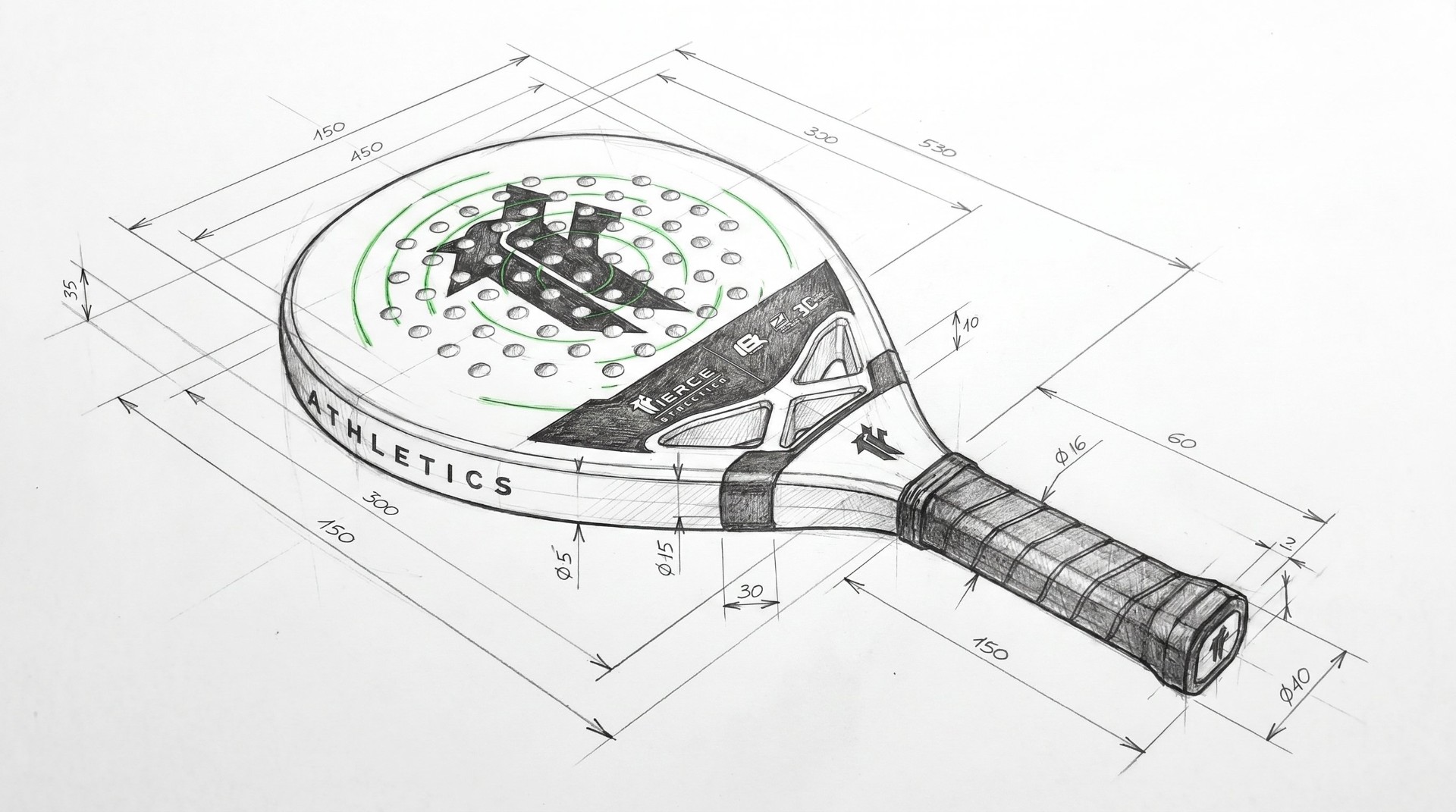Fierce paddle technical blueprint sketch